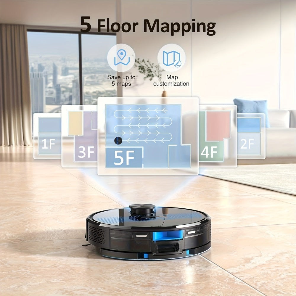 Lubluelu SL60D Robot aspirador y fregona: 5000 Pa de succión, navegación precisa, 5 mapas de piso, 10 zonas de exclusión, recarga automática, limpieza inteligente, control por aplicación inteligente para alfombras, pelo de mascotas, pisos duros