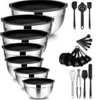 Juego de 7 piezas de ensaladeras prémium de acero inoxidable con tapas, juego de ensaladeras apilables, cuencos duraderos y gruesos, aptos para ensaladas, aptos para lavavajillas y microondas, ideal para Navidad, Hanukkah, Pascua, Acción de Gracias, almac