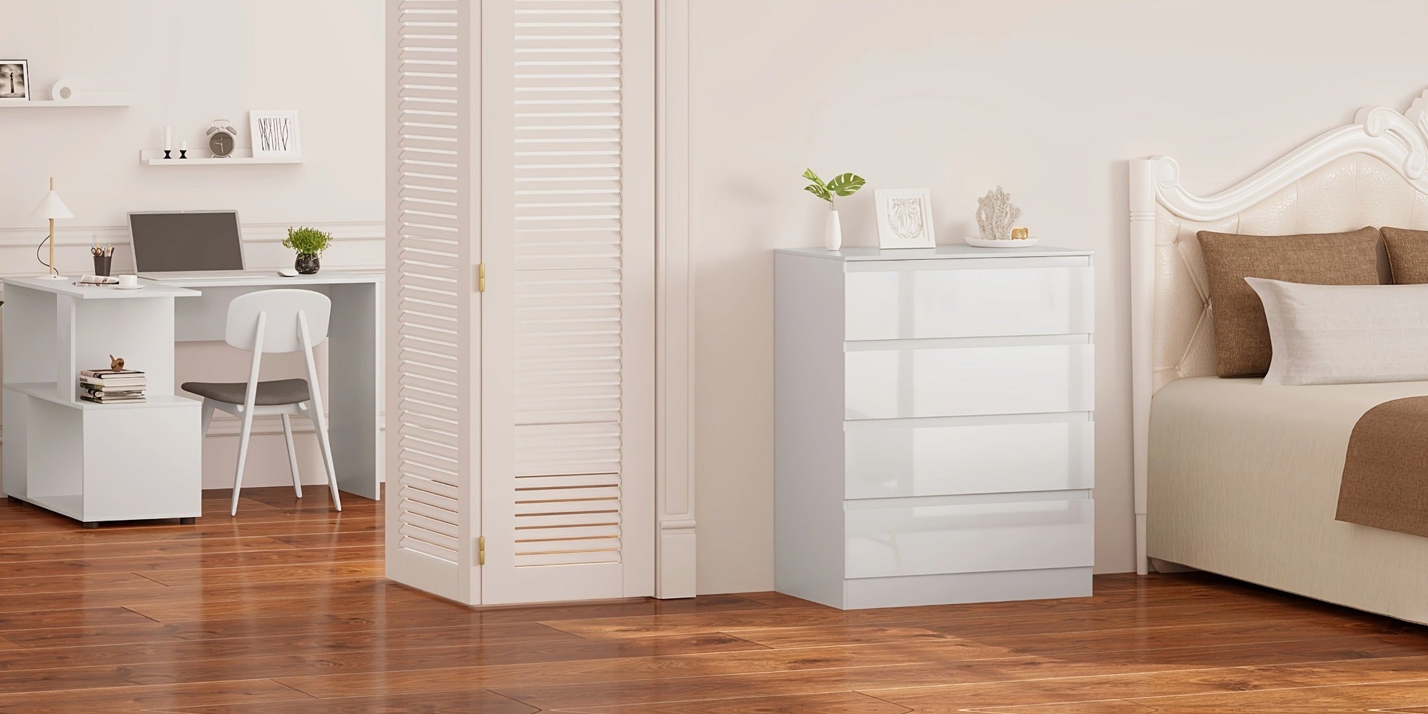 1 unidad de cajones de almacenamiento con 4 cajones grandes, puede usarse como organizador, cómoda, mueble para el hogar, con estantes extraíbles, puede ser mesa de noche, dormitorio, sala de estar, baño, blanco, 110x80x75 cm, decoración de Pascua, Regalo