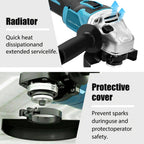 Amoladora angular inalámbrica de 400 W, 125 mm, reemplazo para batería Makita 18 V BL1830, amoladora angular de mano con mango antivibración, amoladora sin escobillas, herramienta eléctrica de 11000 rpm, para esmerilar y pulir (batería no incluida)