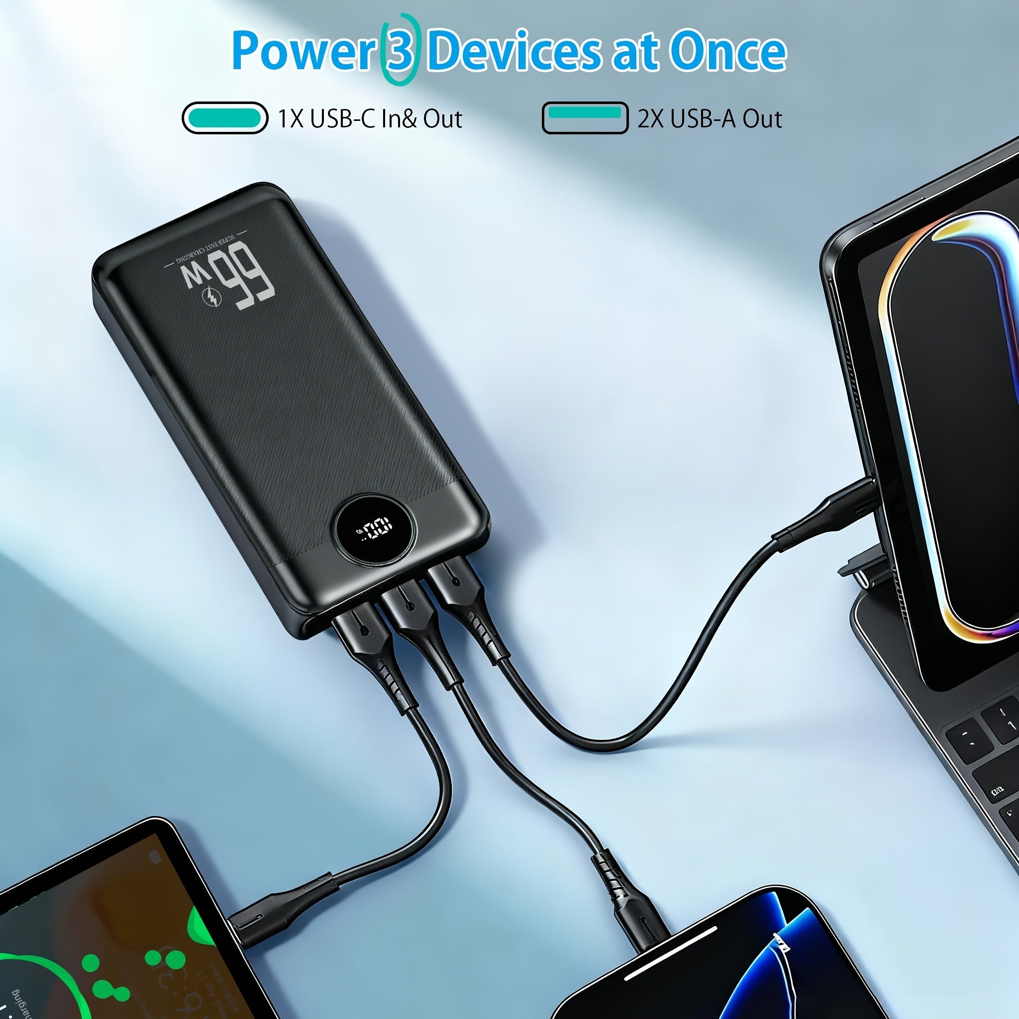 Batería externa | Banco de energía de 50000 mAh, cargador portátil de gran capacidad con carga rápida de 66 W, USB-C/USB-A, compatible con iOS y