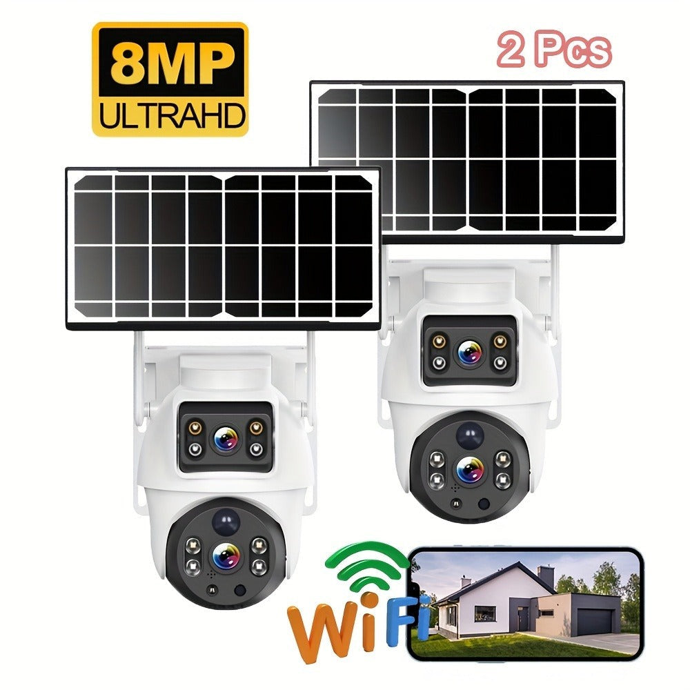 2 Piezas Cámara Binocular Solar WiFi Exterior 6MP, Detección de Humanos, Seguimiento de Movimiento, Intercomunicador Bidireccional, Visión Nocturna a Color, Alertas por Notificación