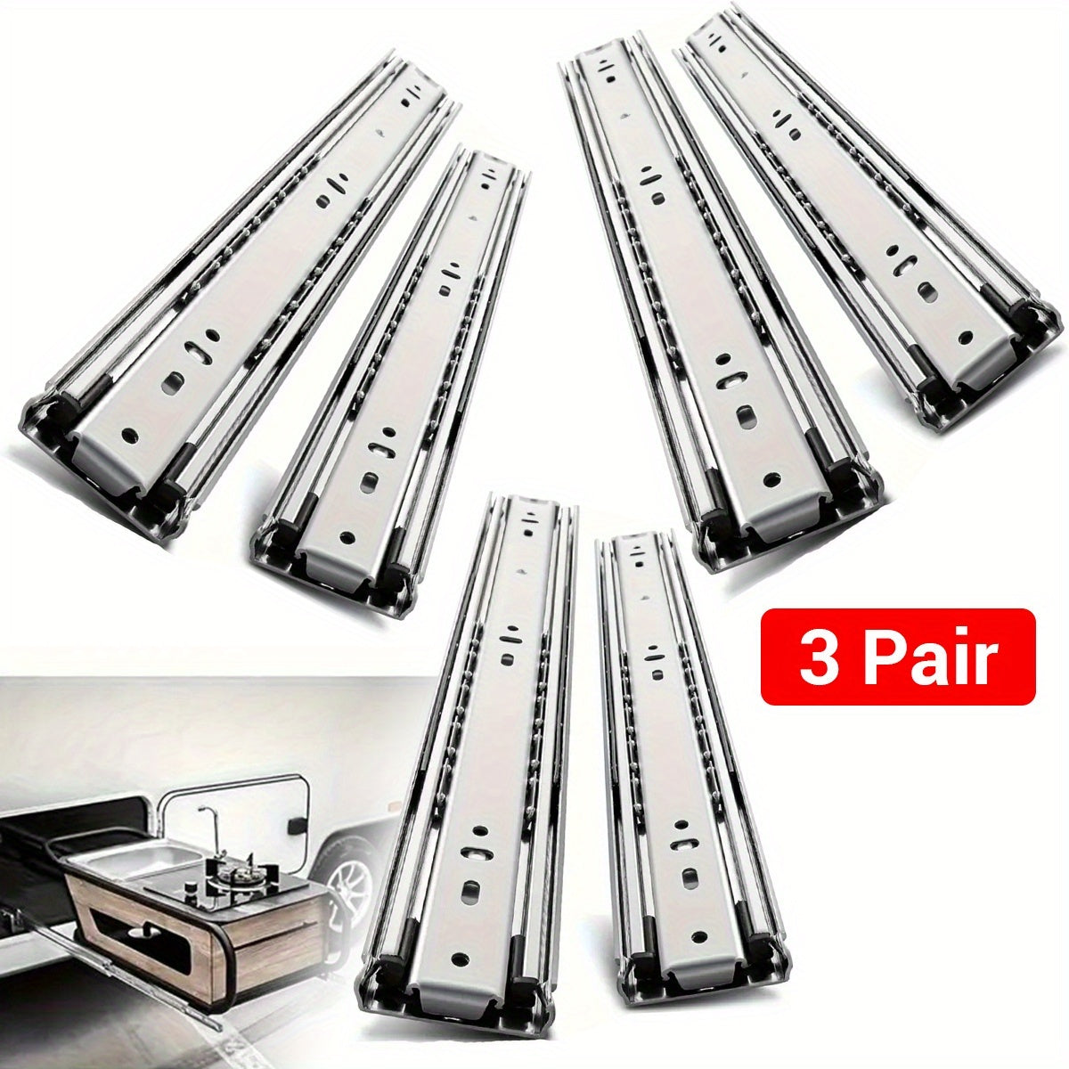 6 piezas de acero inoxidable con montaje lateral, riel deslizante para cajones con cierre suave y extensión completa con rodamiento de bolas, con carga potente, bloqueo conveniente, silencioso y suave, fácil de obtener almacenamiento en el armario, establ
