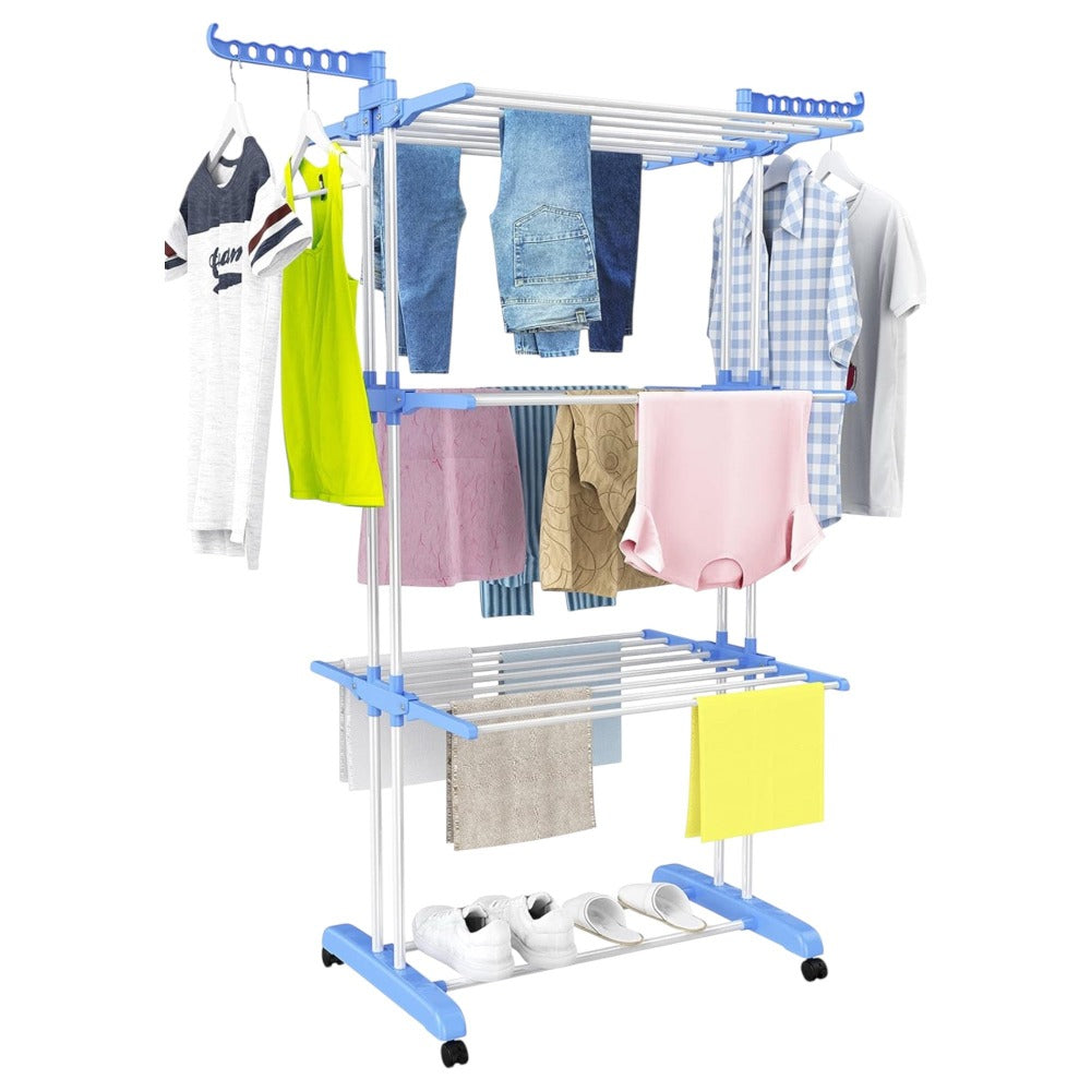 Tendedero de ropa, 4 Niveles Tendederos Plegables Vertical con Ruedas Amplio Espacio de Secado Tendederos, Acero Inoxidable Tendal para Exterior y Interiores