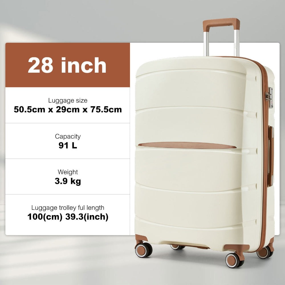 1/3 piezas de 20 pulgadas, 24 pulgadas y 28 pulgadas, maleta KONO, carrito, estuche de viaje - polipropileno, ligero, carcasa dura, 4 ruedas giratorias dobles y cerradura TSA