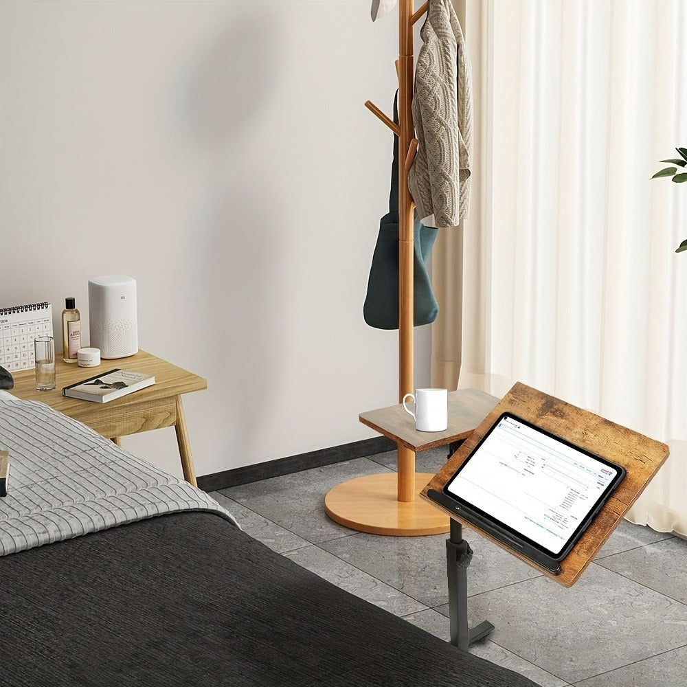 Escritorio Ajustable para Laptop, 60 X 34.5 X 58-90 Cm, Mesa Plegable para Cama, Mesa de Sofá con Ruedas, Soporte Elevable para Laptop Giratorio 360 Grados, Escritorio de Madera para Sofá y Laptop