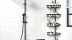 Un estante de esquina robusto y alto para el baño, un estante de esquina ajustable para la ducha que no requiere perforaciones, con un estante de almacenamiento negro de 4 niveles resistente al óxido, ideal para organizar áreas de ducha de esquina - Perfe