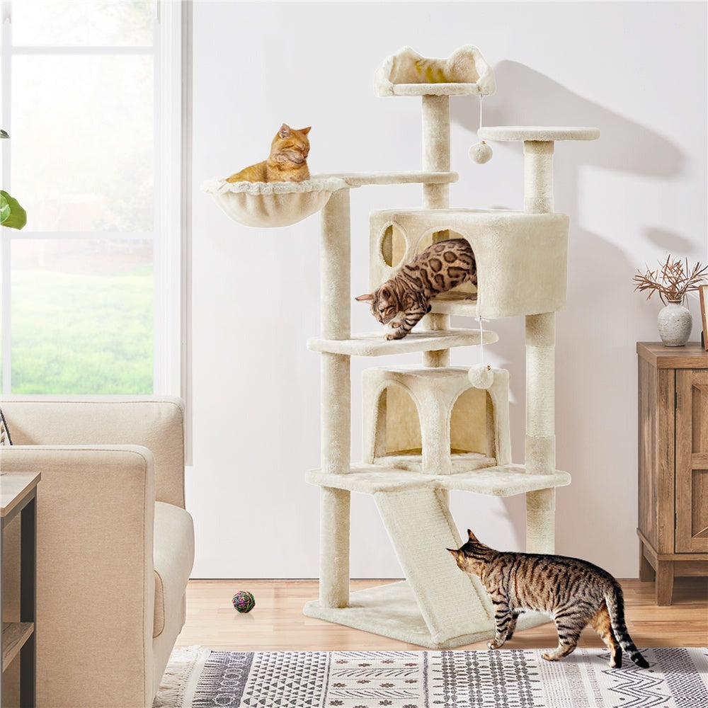 Rascador para gatos Costoffs, de 145 cm de altura, robusto árbol trepador con postes de sisal para rascar, 2 cuevas para gatos y sisal de juego para gatos