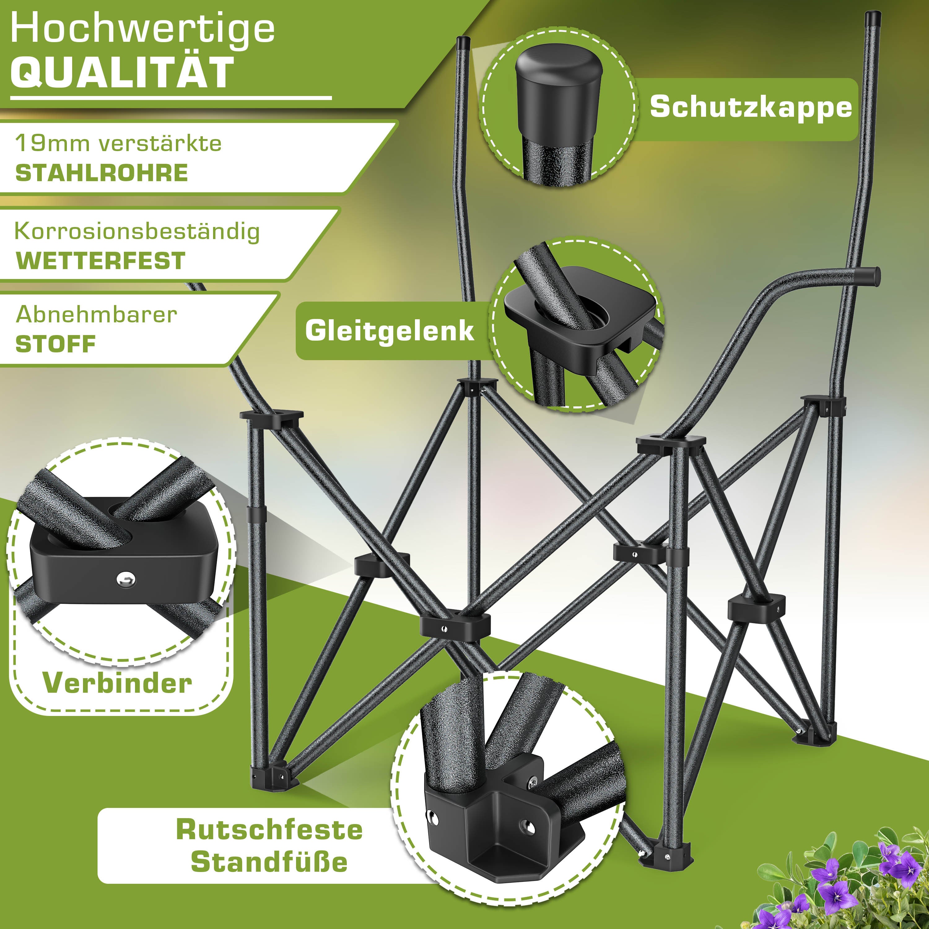 TRESKO® Silla de Camping Plegable hasta 200Kg | Silla Plegable con Bolsa Nevera, Portavasos y Bolsillo Lateral | Silla XXL Plegable Incluye Bolsa de Transporte | Silla de Pesca Acolchada para Exterior, Pesca, Festival y Jardín