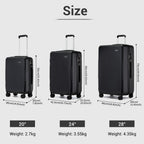3 piezas de equipaje de cabina Kono de 20/24/28 pulgadas, equipaje de mano, pequeño, PC+ABS, carcasa dura, ligero, duradero, bolsa de viaje con ruedas dobles giratorias, cerradura de seguridad TSA