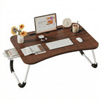 Mesa plegable multifunción para cama y sofá con portavasos, 60×40×28 cm, mesa auxiliar con atril para leer en la cama, bandeja multifunción para ordenador, libros, trabajo y estudio en casa (con cajón / sin cajón)