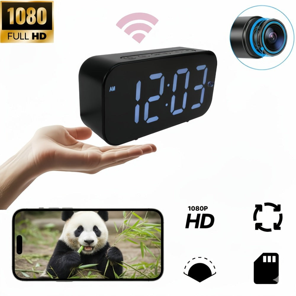 Cámara Despertador 1080P WIFI con Detección de Movimiento, Visualización Remota y Control por APP para Mantener Segura tu Hogar, Oficina, Mascotas y Bebés