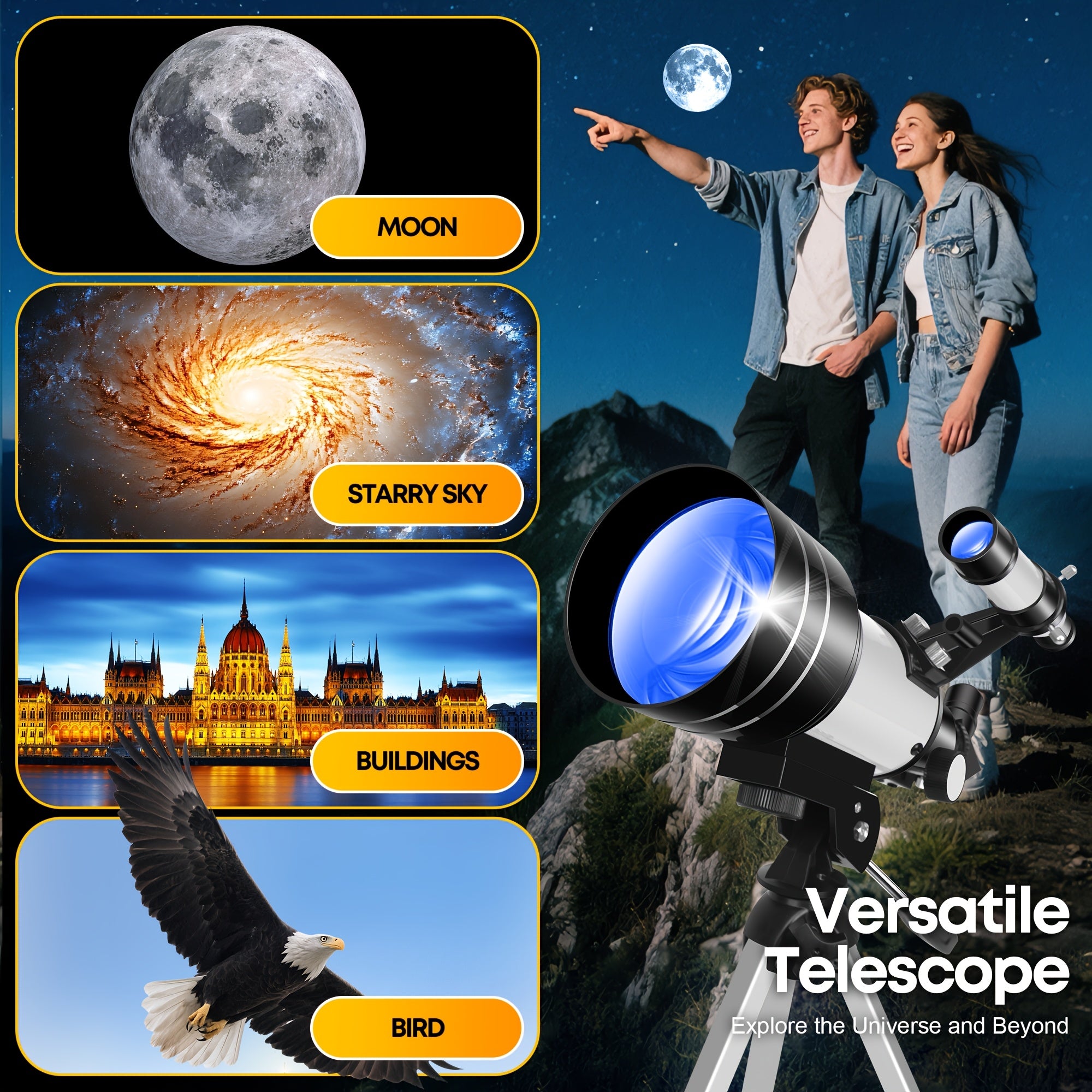 Telescopio astronómico para principiantes para principiantes | Observación lunar educación y camping