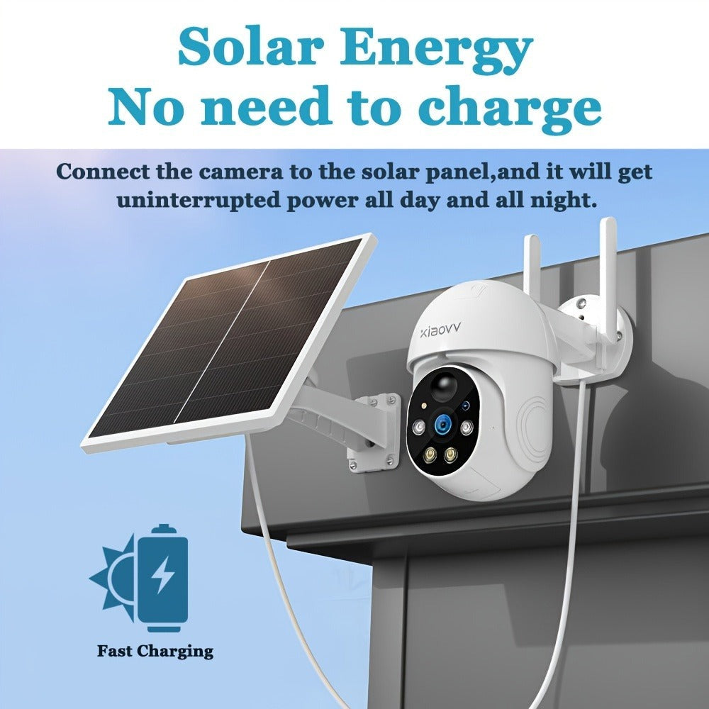 Cámara de seguridad solar solar XIAOVV P6 1080P inalámbrica para exterior 4G, vista PTZ 360°, visión nocturna a todo color, detección de movimiento, detección humana, audio bidireccional, notificación de alarma, compatible con red de 2.4GHz, para segurida