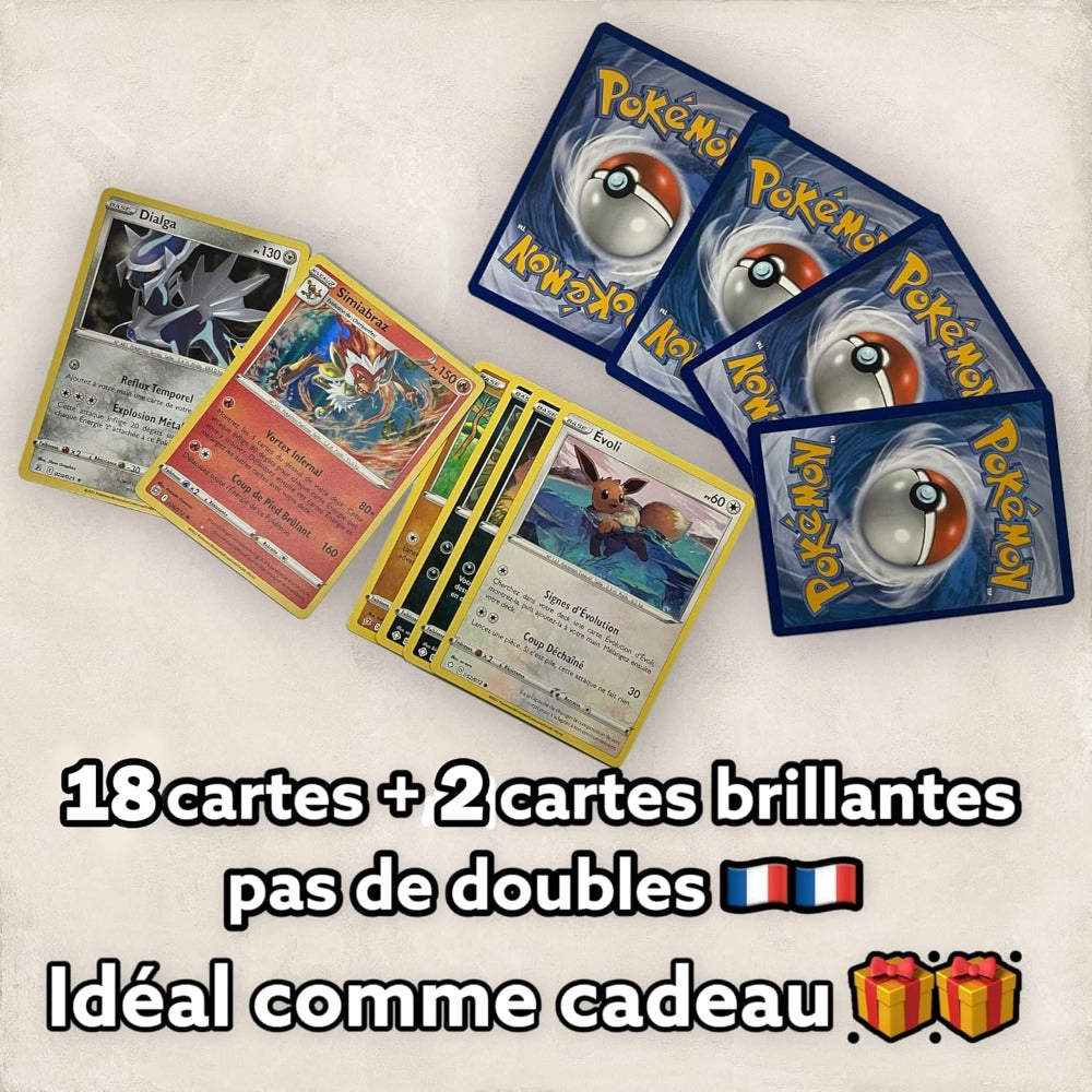 Pokémon 20 Cartas Oficiales en Francés Incluyendo - 2 Shiny - Sin Pokémon Duplicados, Cartas para Niños