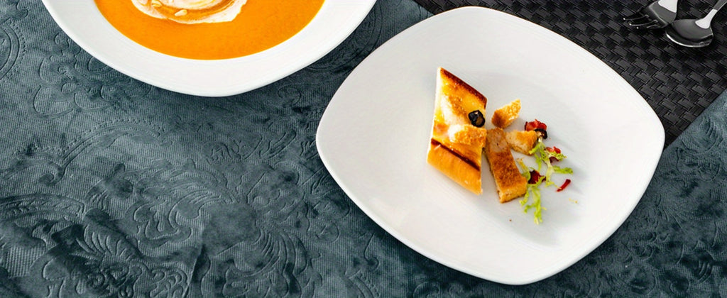 Juego de platos de 18 piezas con 6 platos de cena/plato de sopa/plato de postre, juego de vajilla de porcelana blanca gris claro para 6 personas