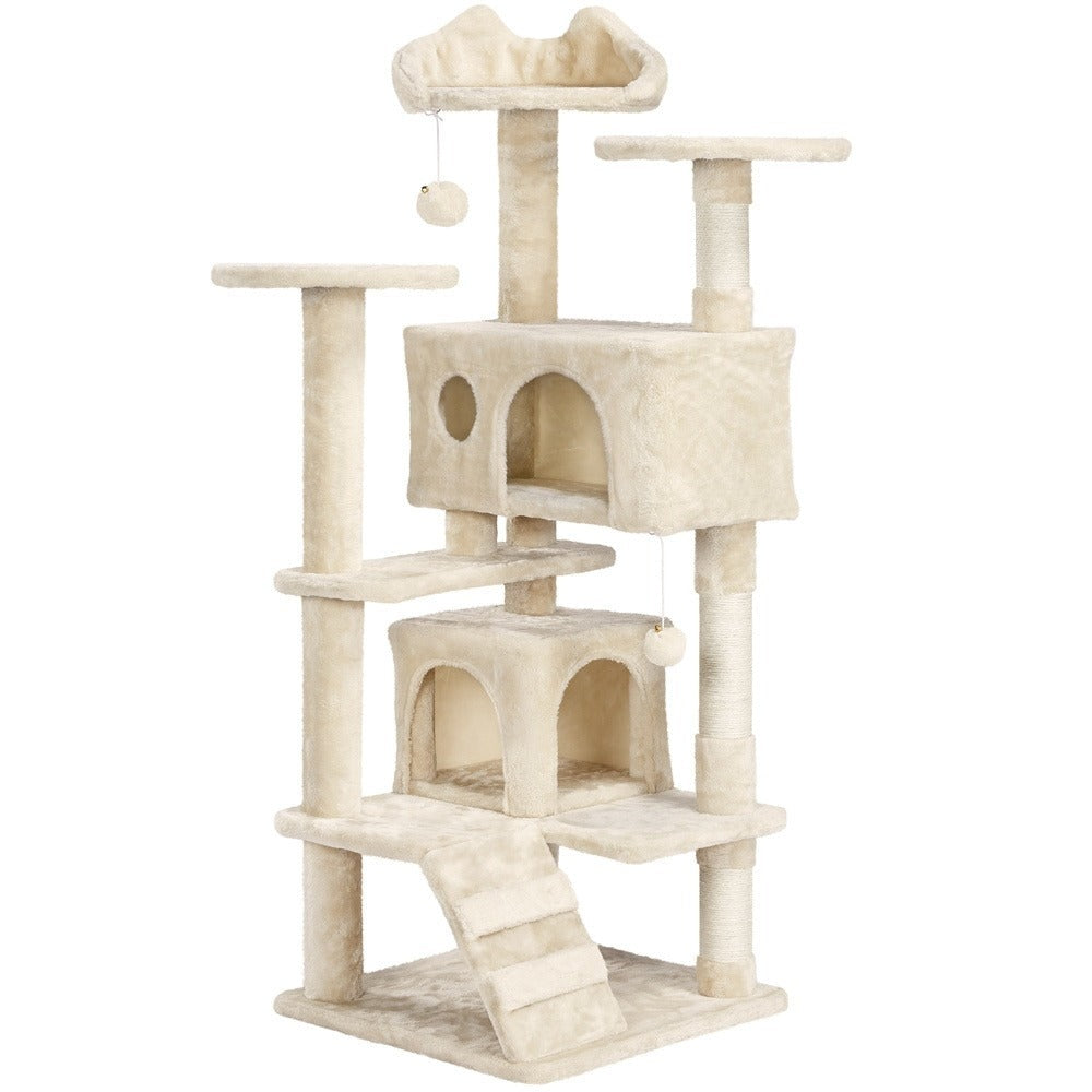 Costoffs Poste para Rascar de Gatos de 138 cm, Árbol Resistente con Pelota de Juego y Cueva para Gatos, Torre de Rascado y Escalada para Gatos, Casa para Gatos