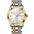 OLEVS Reloj de Lujo para Hombre, Diseño Elegante de Negocios con Diamantes de Imitación, Cuarzo Clásico de Acero Inoxidable para Hombre, Calendario Diurno Luminoso, Ideal para Regalos Románticos, Disponible en Esfera Azul/Negro/Blanco/Dorado