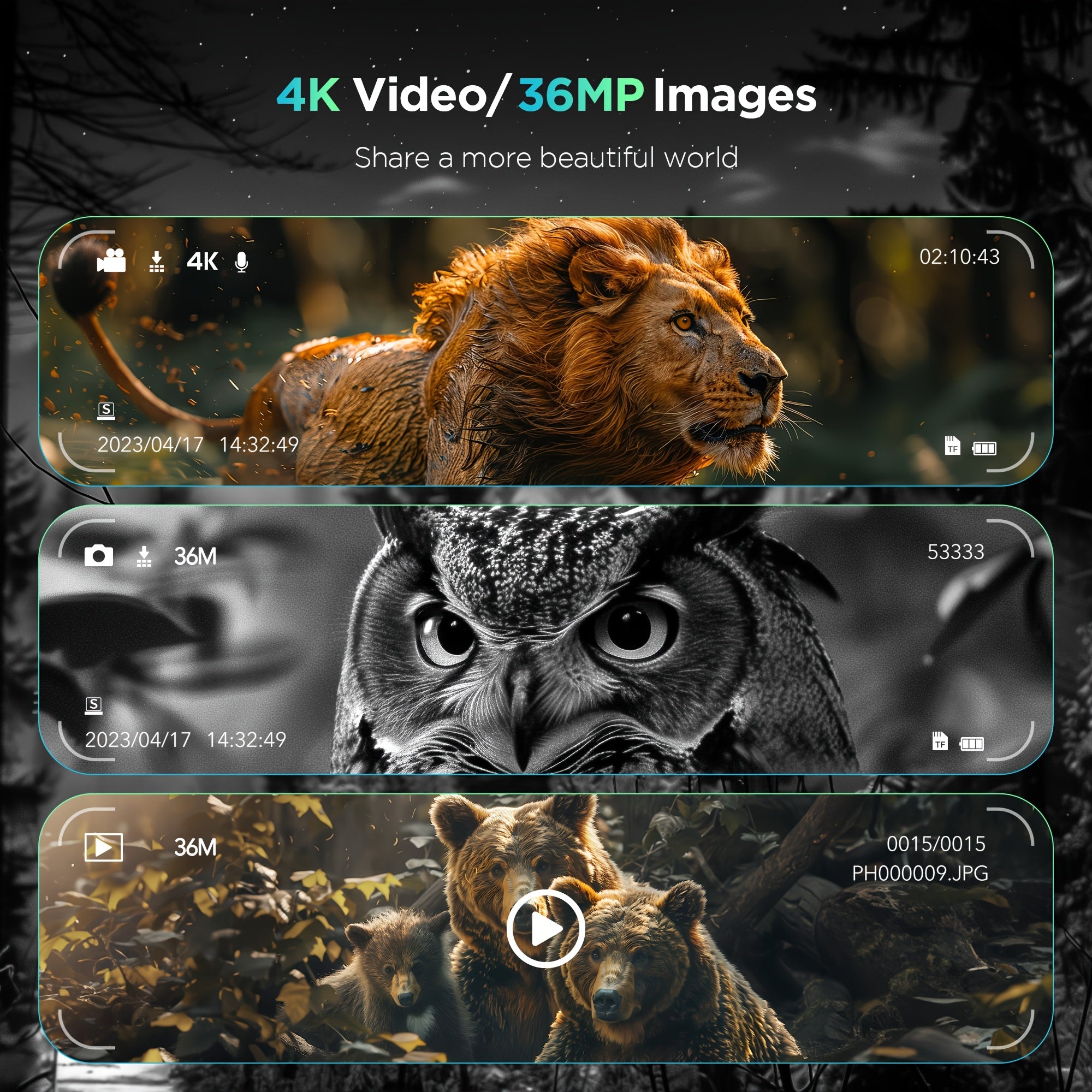 Binoculares de Visión Nocturna Infrarroja 4K con Gafas Protectoras, Zoom 8x, Capacidad de Grabación de Fotos y Videos, Batería Recargable de Larga Duración, Pantalla Grande de 8.13 cm, Incluye Correa de Transporte, Portátil para Excursiones, Versátil para