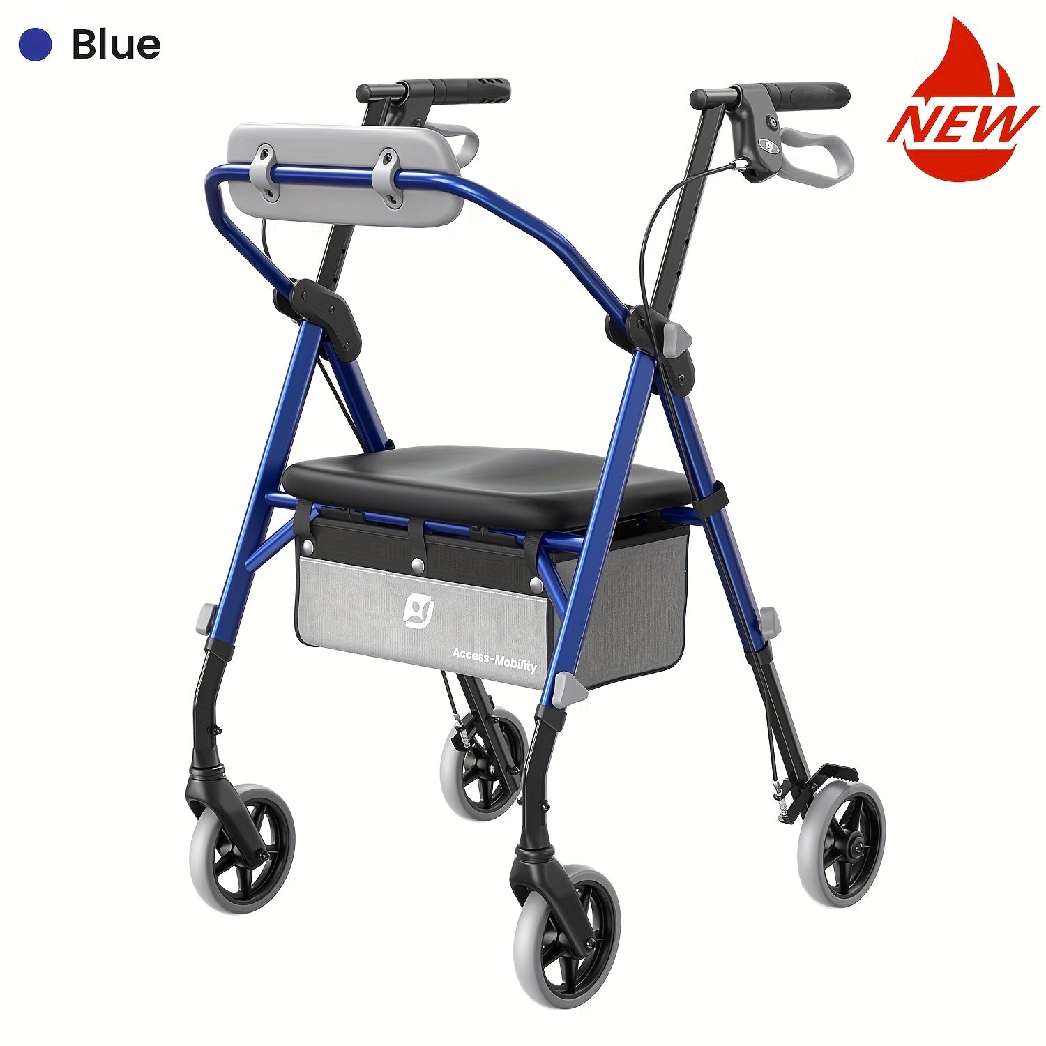 Andador Rollator Plegable para Adultos Mayores, Ayuda de Movilidad Ligera de Aluminio, Ruedas Univer Todoterreno de 20.32cm, Altura Dual Ajustable, Asiento y Respaldo Acolchado Ergonómico de PU, Capacidad de Peso de 136.08 KG