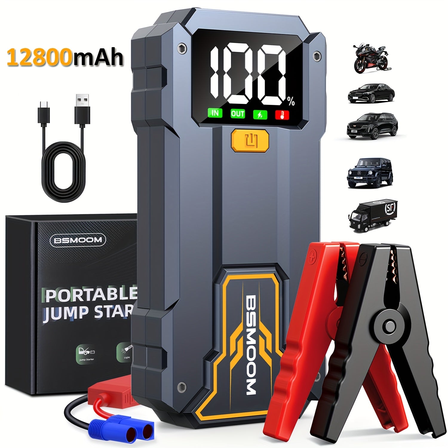 Arrancador de Coche 7000A con Linterna LED, Pantalla LCD Grande, Pack de Refuerzo de Batería de Emergencia para Coche de 12V, Jump Box, Cargador Portátil Power Bank