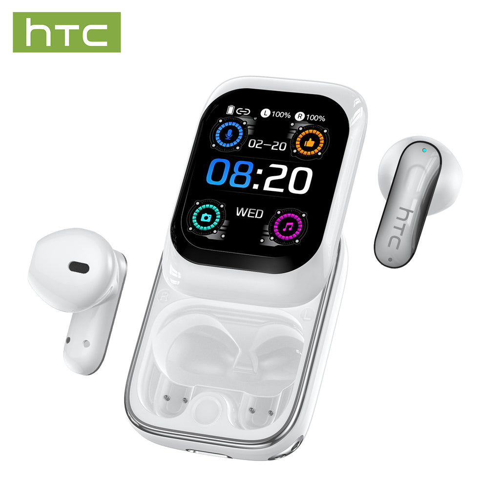 Auriculares Inalámbricos HTC NE48 con Estuche Deslizante OWS, Auriculares con Traducción Inteligente AI, Batería de Larga Duración de 30 Horas, Pantalla Táctil a Color, Baja Latencia, Micrófono con Cancelación de Ruido. Ideales para Música, Trabajo, Regal