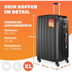 MONZANA® Maleta Rígida Baseline XL Color Negro Equipaje de viaje 90L peso 3,5Kg con ruedas 360° trolley 2 asas valija