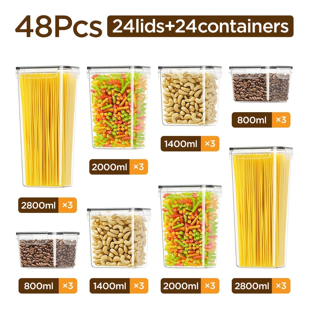Juego de Contenedores de Alimentos para Almacenamiento en la Cocina de 12/48/84 piezas - Contenedores de Alimentos de Plástico Reutilizables (6/24/42 Tapas y 6/24/42 Contenedores) - Organización y Almacenamiento de Despensa de Cocina - Adecuado para Cerea