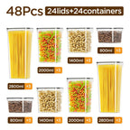 Juego de Contenedores de Alimentos para Almacenamiento en la Cocina de 12/48/84 piezas - Contenedores de Alimentos de Plástico Reutilizables (6/24/42 Tapas y 6/24/42 Contenedores) - Organización y Almacenamiento de Despensa de Cocina - Adecuado para Cerea