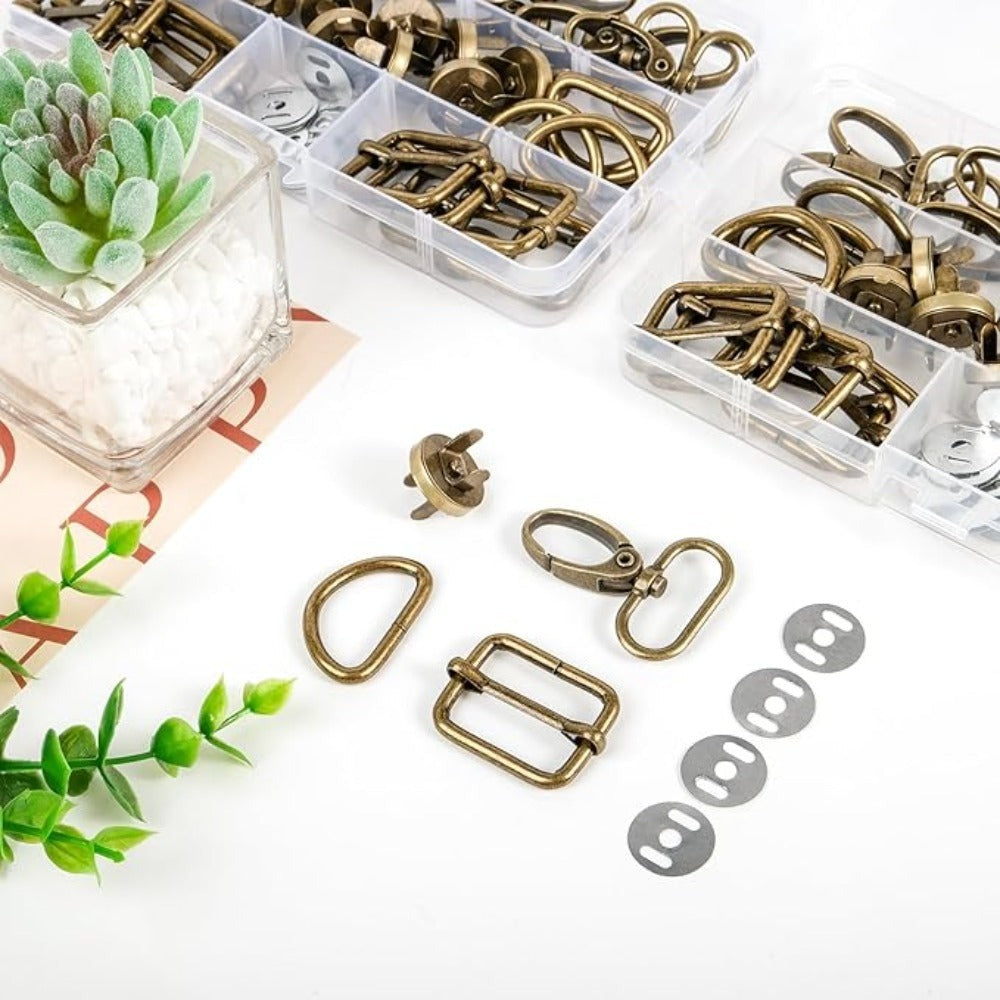 20 Juegos de Hebillas para Bolsas - Colores Vintage - 140 Piezas de Hebillas Giratorias de Metal, Anillas en D, Anillas Rectangulares y Botones de Presión para Mochilas, Llaveros, Cinturones, Collares para Mascotas, Botas y Otras Manualidades