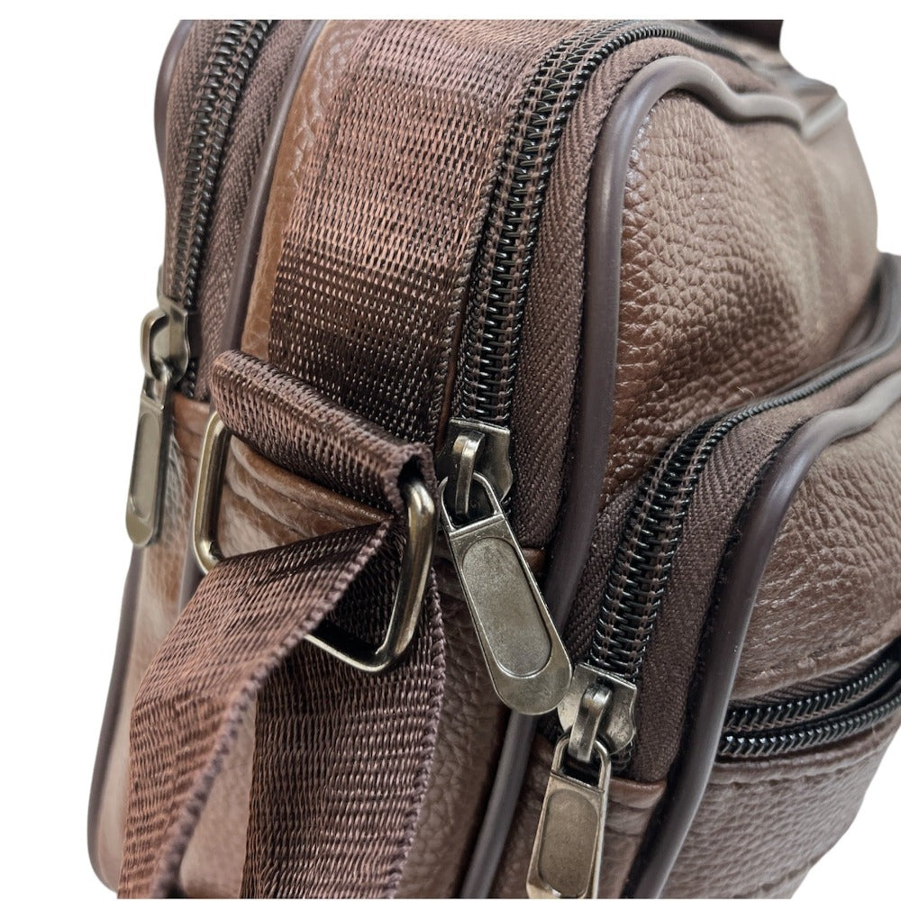 MEJORADA DL-71 Bolso de hombro de cuero genuino para hombre, bandolera horizontal de piel auténtica multibolsillo para hombre