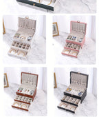 Joyero de tres capas de terciopelo y piel sintética, compacto y portátil para guardar aretes, anillos, collares y otros suministros para hacer joyas