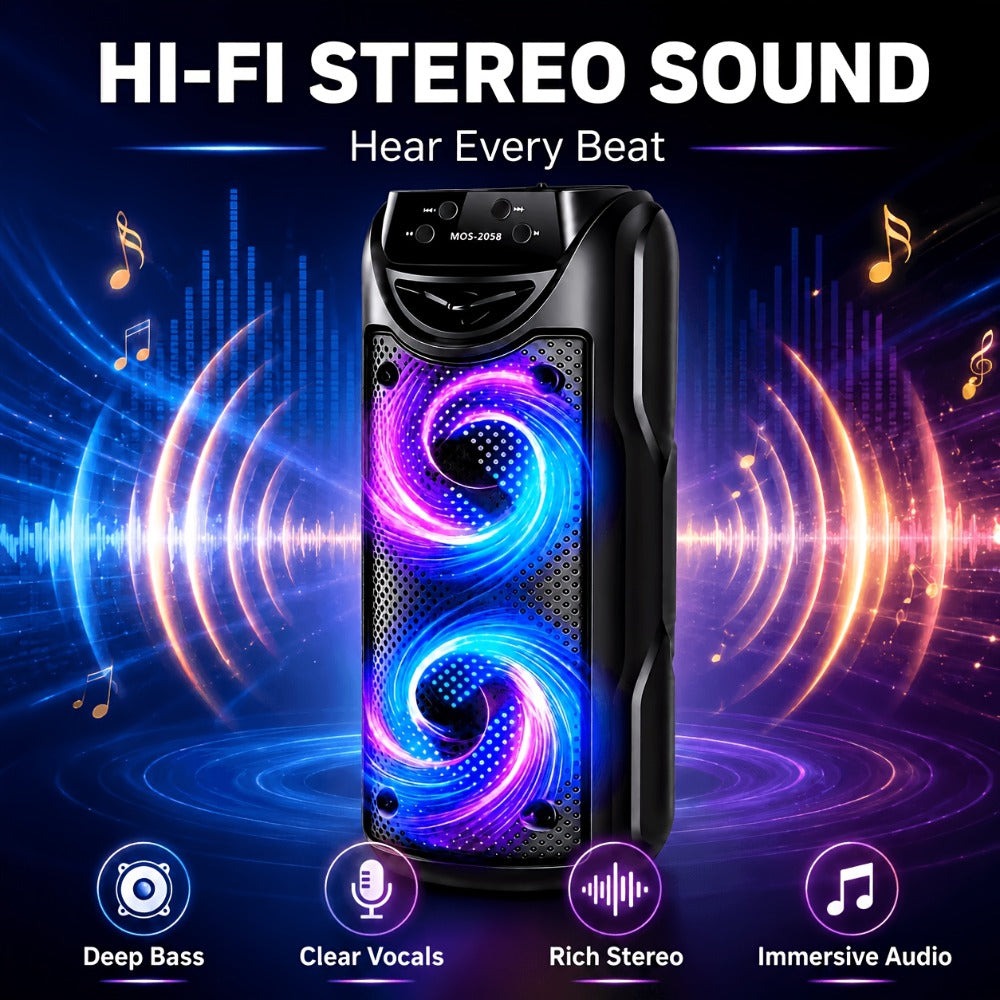 Sistema de altavoz de karaoke portátil Bluetooth, subwoofer dual de 3 pulgadas con graves profundos, luces de fiesta LED, radio FM, estéreo sin varillas TWS, altavoz PA de alto volumen, altavoz Bluetooth para exteriores para fiestas de verano, camping, pl