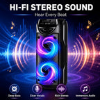Sistema de altavoz de karaoke portátil Bluetooth, subwoofer dual de 3 pulgadas con graves profundos, luces de fiesta LED, radio FM, estéreo sin varillas TWS, altavoz PA de alto volumen, altavoz Bluetooth para exteriores para fiestas de verano, camping, pl