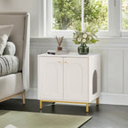 Gabinete para Gatos, Caja de Arena para Gatos, Casa para Gato con Puerta, Mesa Auxiliar de Madera para la Casa del Mascota, 50 X 60 X 61cm, Gabinete Estable para Gatos, Blanco y Dorado