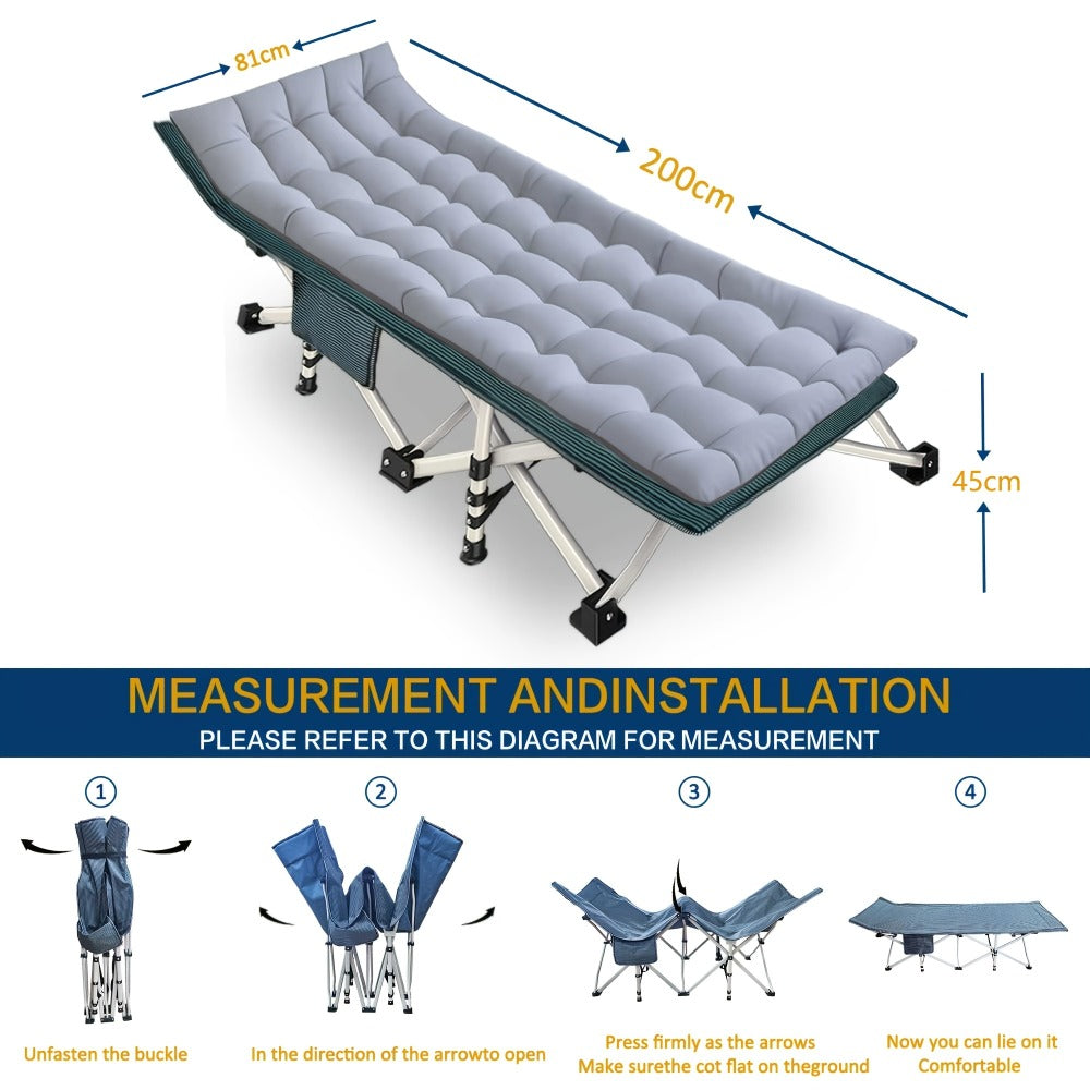 Cama de campaña plegable extragrande para adultos, con colchón grueso, 300 kg-400 kg, cama de exterior de alta resistencia con bolsa de transporte, cama portátil para viajes al aire libre, camping, playa, vacaciones