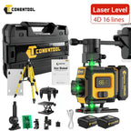 Nivel Láser Verde 4D de 16 líneas con retícula horizontal y vertical de alta precisión, rotación de 360°, nivelación automática y es un nivel láser multifuncional para medición precisa. Equipado con dos baterías de litio de 2400mAh/3600mAh