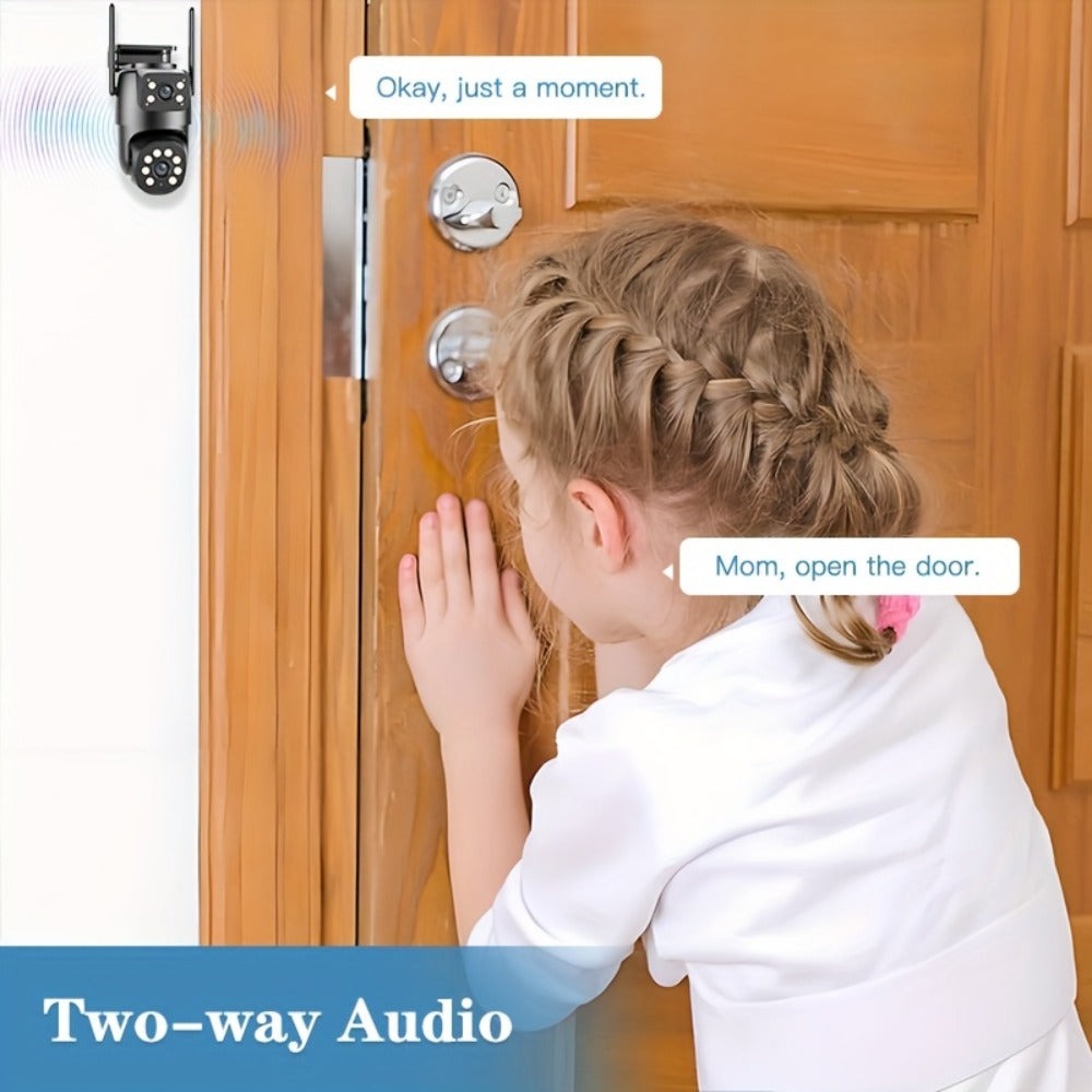 Cámara de seguridad PTZ para exterior de 1080P con enlace de doble lente, cámara inalámbrica, vista de 360°, seguimiento automático, detección humana, alarma de luz, visión nocturna en color, WiFi 2.4G, grabación 24/7, audio bidireccional