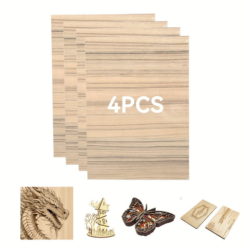 4 Paquetes de Láminas de Contrachapado de Madera Natural Cortadas con Láser - Compatibles Pre-Probadas para Corte CNC, Pintura y Manualidades DIY con Cara de Grano Natural, Tamaño A4 (29.97cm x 21.49cm) Tablero de Manualidades Cortado con Láser Adecuado p
