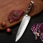 Juego de 15 cuchillos de chef con cuchillo de cocina, afilador, bloque de madera, cuchillos de acero inoxidable de alto carbono y mangos de madera coloridos