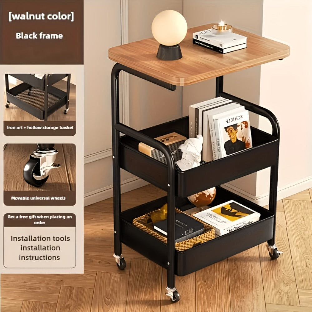 Carrito de rodillos multifuncional de tres niveles, estante de almacenamiento multifuncional de metal, estante para snacks, con rodillos portátiles, adecuado para cocina, hogar u oficina, carrito de rodillos para almacenamiento y organización de oficina,