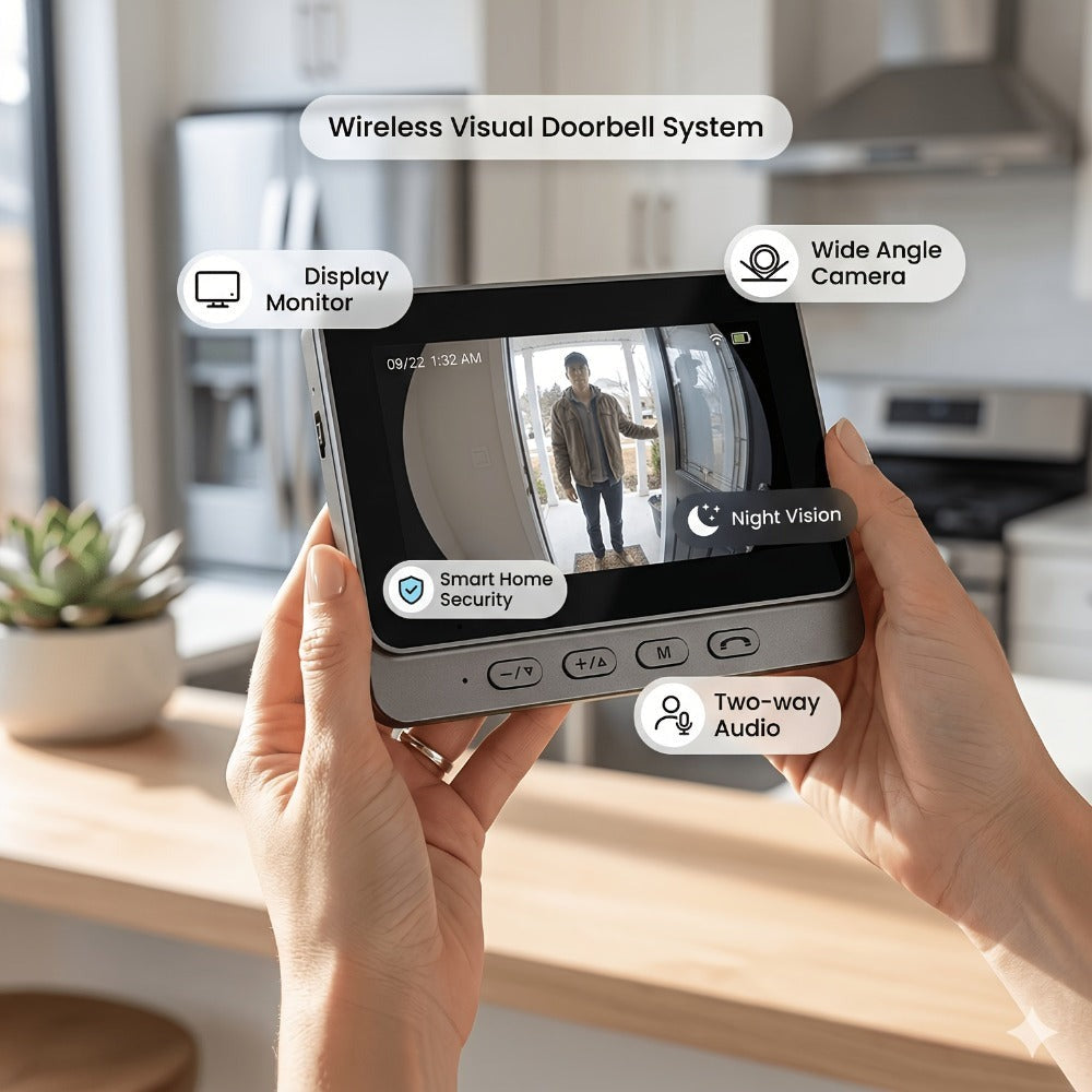 Timbre de video sin varillas con pantalla de 4.3 pulgadas, kit de cámara de seguridad para timbre sin varillas que incluye visión nocturna, intercomunicador bidireccional, grabación de imágenes y vídeo, almacenamiento ampliable con tarjeta SD, apto para v