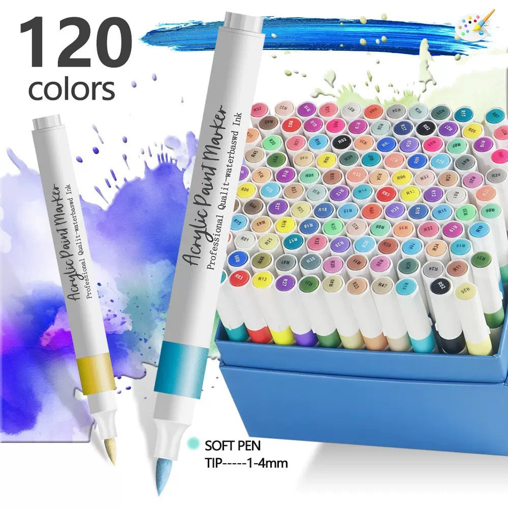Rotuladores de pintura acrílica de 120 colores - Marcadores acrílicos multicolor, pinceles de pintura acrílica, rotuladores acrílicos para piedras, impermeables, juego de rotuladores acrílicos de punta de pincel, de secado rápido, ideales para pintar pied
