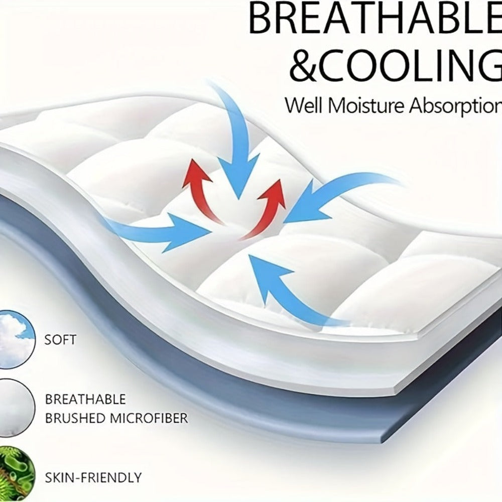 Cubrecolchón de 10 cm de calidad premium 1000 GSM, ultra suave, transpirable y cómodo para todas las estaciones, fácil de cuidar, lavable a máquina, con fuertes bandas elásticas, relleno de microfibra suave y cubierta 100% de microfibra, transpirable