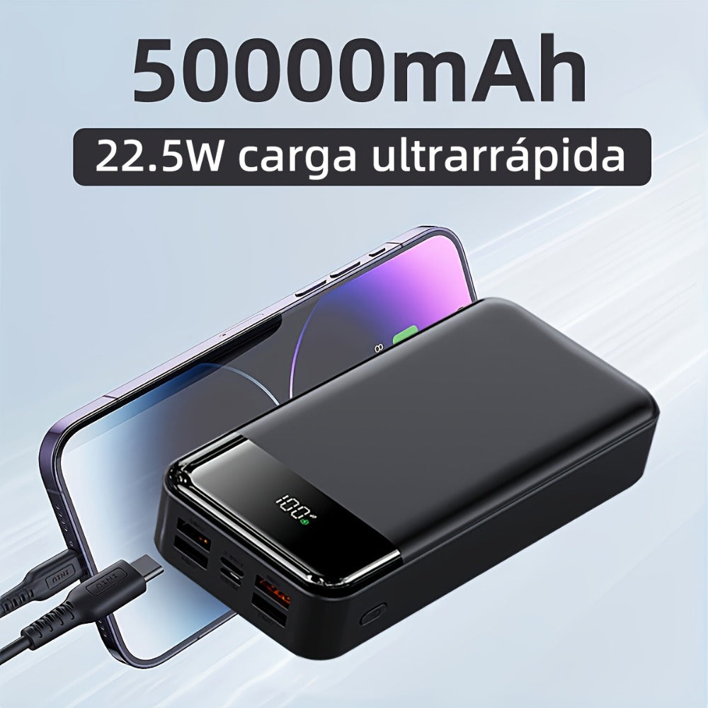 Power Bank de Alta Capacidad 50000mAh con Carga Súper Rápida, Interfases USB/Type-C/Micro, Equipado con Lámpara LED y Pantalla de Nivel de Batería. Adecuado para Cargar Rápido iPhone y Dispositivos Android. Fuente de Energía de Emergencia