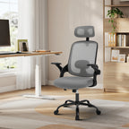 Silla de oficina ergonómica, silla de escritorio con reposacabezas ajustable, soporte lumbar, función de balanceo, reposabrazos plegables, silla para oficina en casa, silla de trabajo