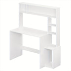 Escritorio | 1pc Escritorio de Oficina, Mesa para Computadora con Estantes, Estantería de 5 Niveles, Roble Blanco, Mesa de Juegos con Espacio de
