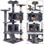 Costoffs Poste para Rascar de Gatos de 138 cm, Árbol Resistente con Pelota de Juego y Cueva para Gatos, Torre de Rascado y Escalada para Gatos, Casa para Gatos