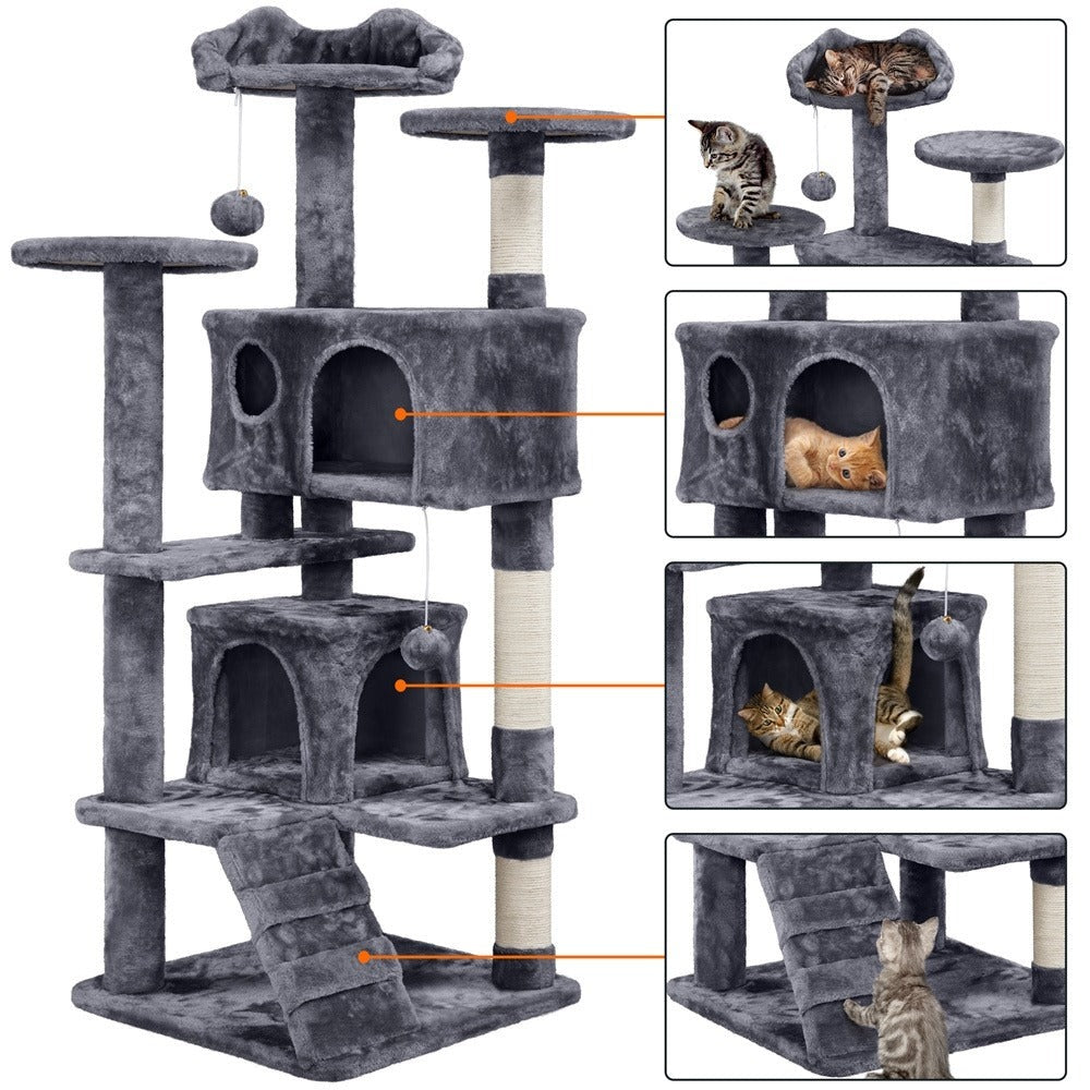 Costoffs Poste para Rascar de Gatos de 138 cm, Árbol Resistente con Pelota de Juego y Cueva para Gatos, Torre de Rascado y Escalada para Gatos, Casa para Gatos
