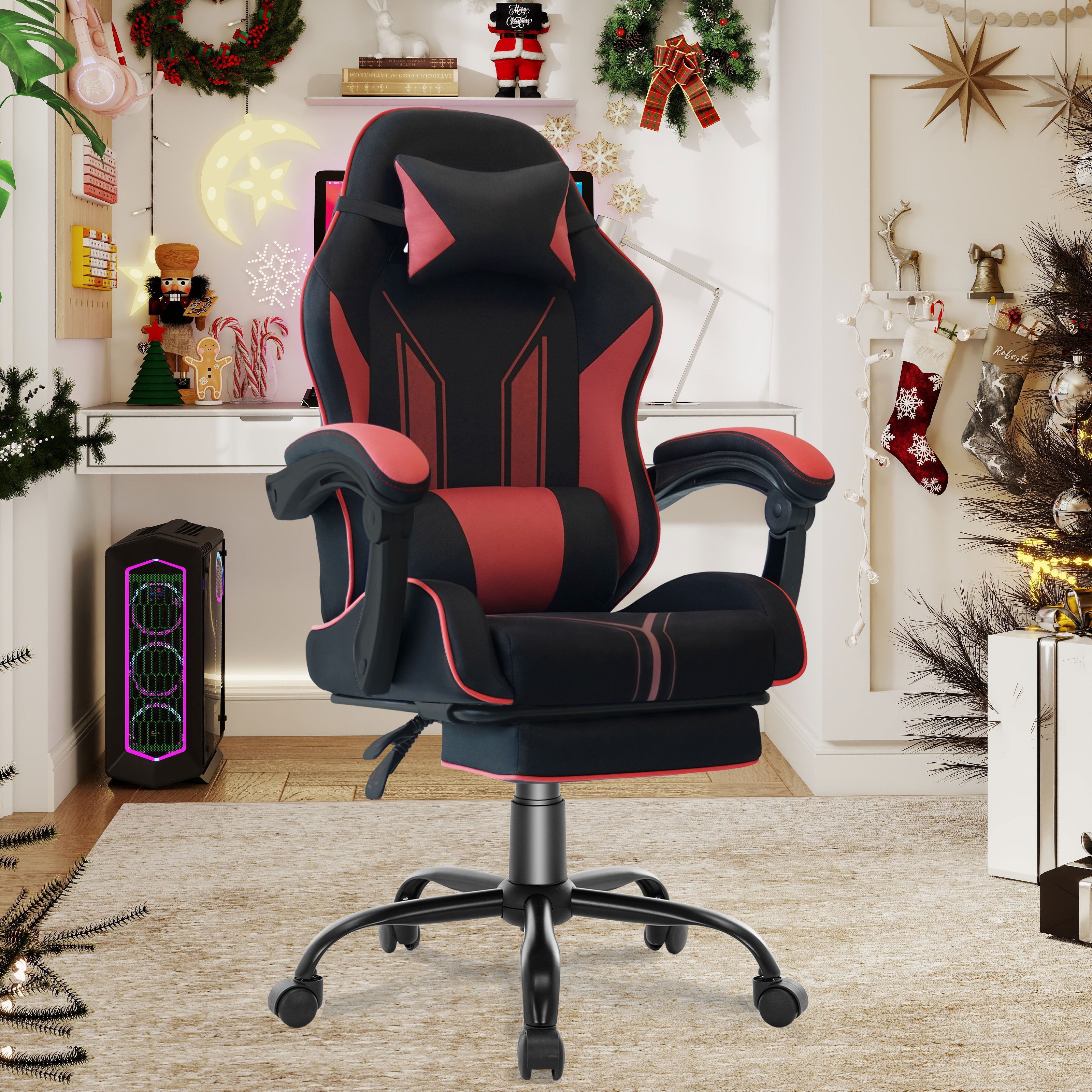 Silla Gaming Ergonómica con Reposapiés y Soporte Lumbar Ajustable, Ideal para Adultos en la Oficina en Casa o Configuración de Gaming - Color Gris